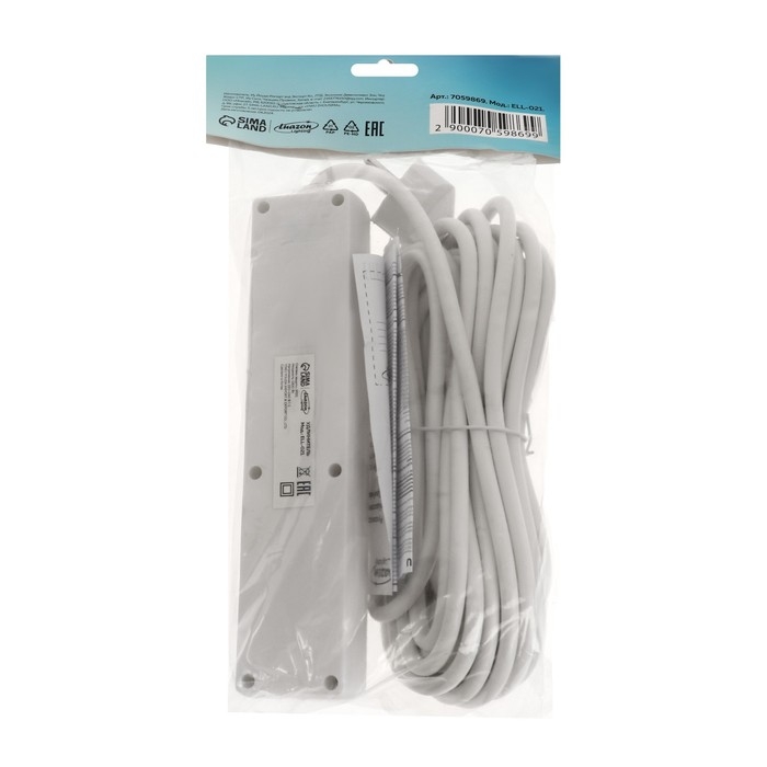 Удлинитель Luazon Lighting, 4 розетки, 7 м, 6 А, 1300 Вт, 3х0.75 мм2, с з/к, с выкл., Б Удлинитель Luazon Lighting, 4 розетки, 7 м, 6 А, 1300 Вт, 3х0.75 мм2, с з/к, с выкл., Б