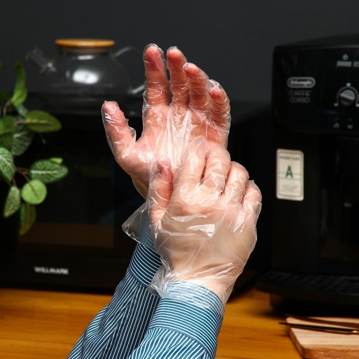 Перчатки одноразовые полиэтиленовые, в упаковке по 100 шт Перчатки одноразовые полиэтиленовые, в упаковке по 100 шт