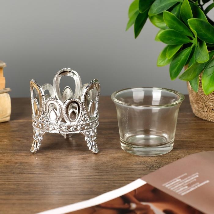 Подсвечник пластик, стекло на 1 свечу Подсвечник пластик, стекло на 1 свечу "Капельки" серебро 7х6х6 см