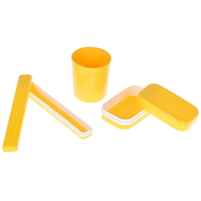 Набор дорожный, 3 предмета: мыльница, стакан, футляр для зубной щетки, цвет МИКС Набор дорожный, 3 предмета: мыльница, стакан, футляр для зубной щетки, цвет МИКС