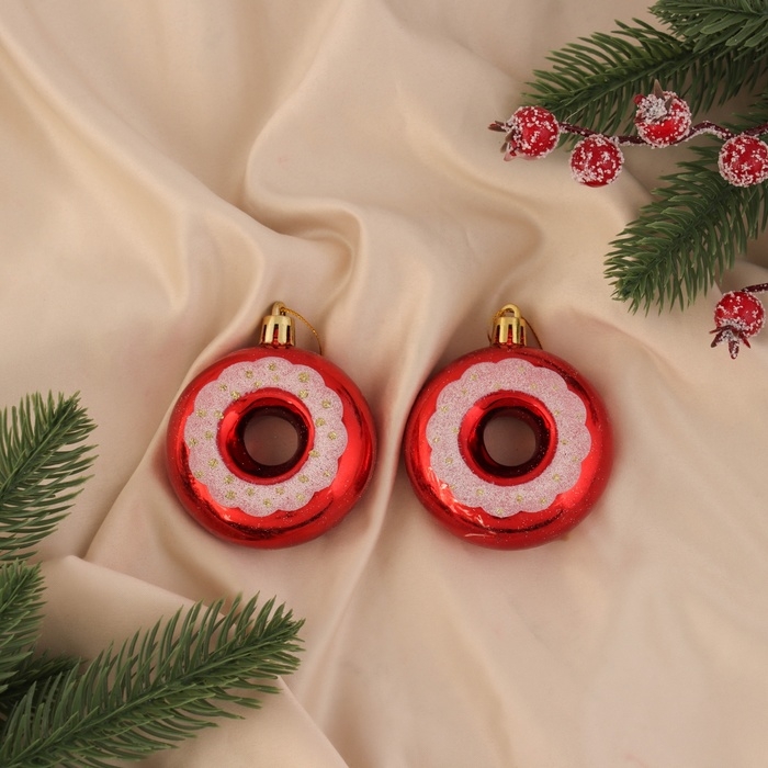 Украшение ёлочное Украшение ёлочное "Пончик с полоской" (набор 2 шт) 7х6, красный