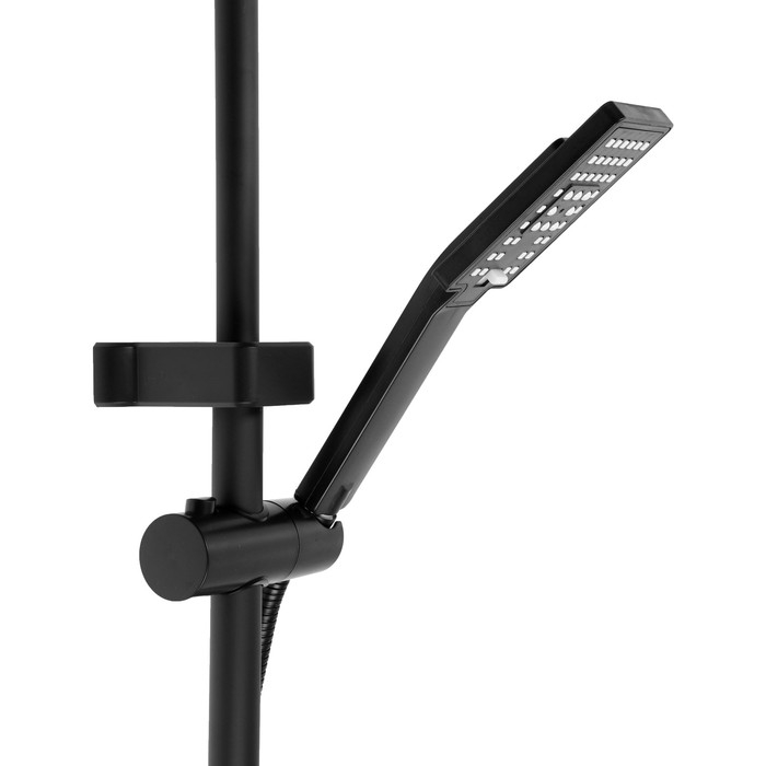 Душевая система ZEIN Z3862, смеситель, тропическая и ручная лейка, полка, латунь, черная Душевая система ZEIN Z3862, смеситель, тропическая и ручная лейка, полка, латунь, черная