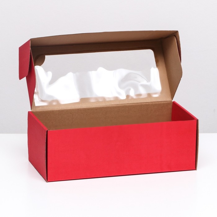 Коробка самосборная, с окном, алая, 16 х 35 х 12 см Коробка самосборная, с окном, алая, 16 х 35 х 12 см