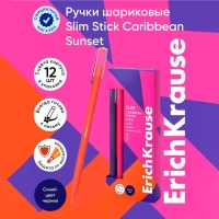 Ручка шариковая ErichKrause Slim Stick Caribbean Sunset, игольчатый узел 0.7 мм, чернила синие, покрытие Soft Touch, МИКС