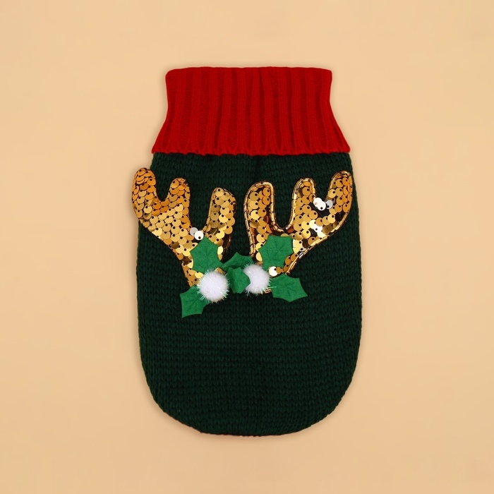 Свитер  Свитер "Рога удачи", размер XS (ДС 20 см, ОШ 17, ОГ 23-37), зелёный