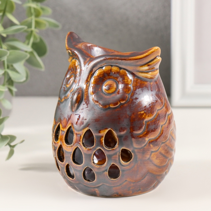 Аромалампа керамика Аромалампа керамика "Филин. Капельки" коричневый 7,5х8х10 см
