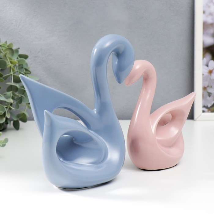 Сувенир керамика Сувенир керамика "Лебеди голубой и розовый" матовый набор 2 шт 14х6х15 15х20х20 см