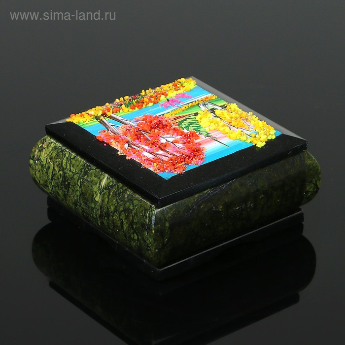 Шкатулка с пейзажем Шкатулка с пейзажем "Осень", каменная крошка, змеевик МИКС