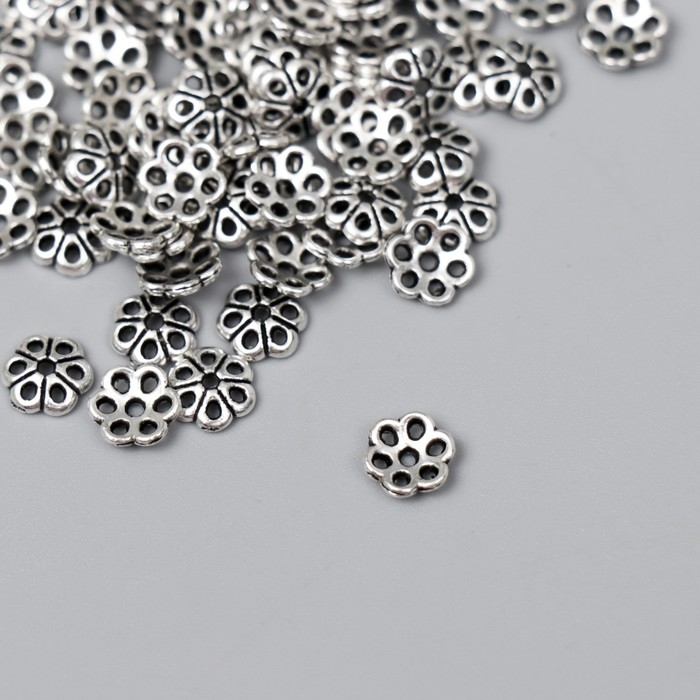 Декор шляпка для бусин металл Декор шляпка для бусин металл "Цветочек" серебро G014B695 набор 80 шт 0,6х0,6 см