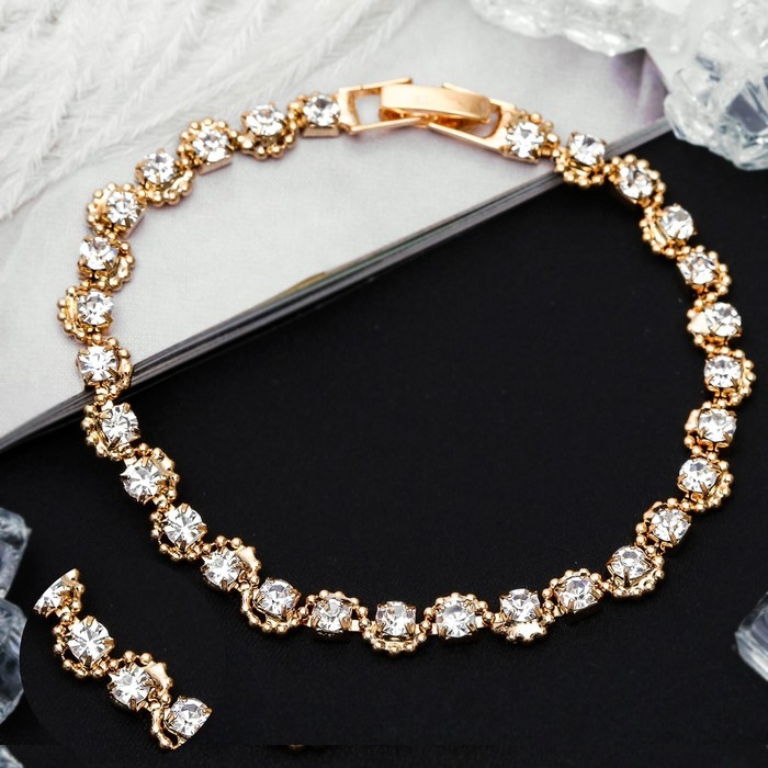 Браслет со стразами «Лёд» ручей, цвет белый золоте, 18 см Браслет со стразами «Лёд» ручей, цвет белый золоте, 18 см