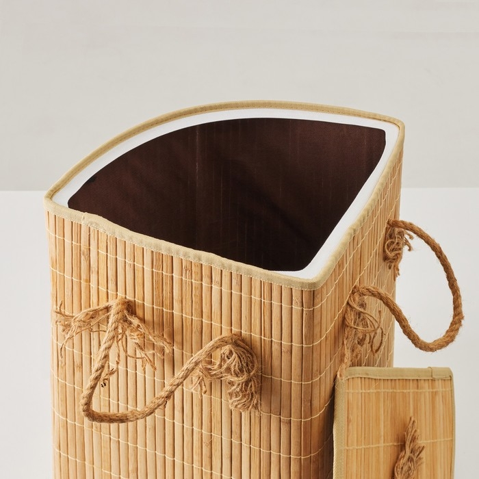 Корзина для хранения, угловая, с крышкой и ручками, складная, 32 х 32 х 50 см, бамбук, джут Корзина для хранения, угловая, с крышкой и ручками, складная, 32 х 32 х 50 см, бамбук, джут