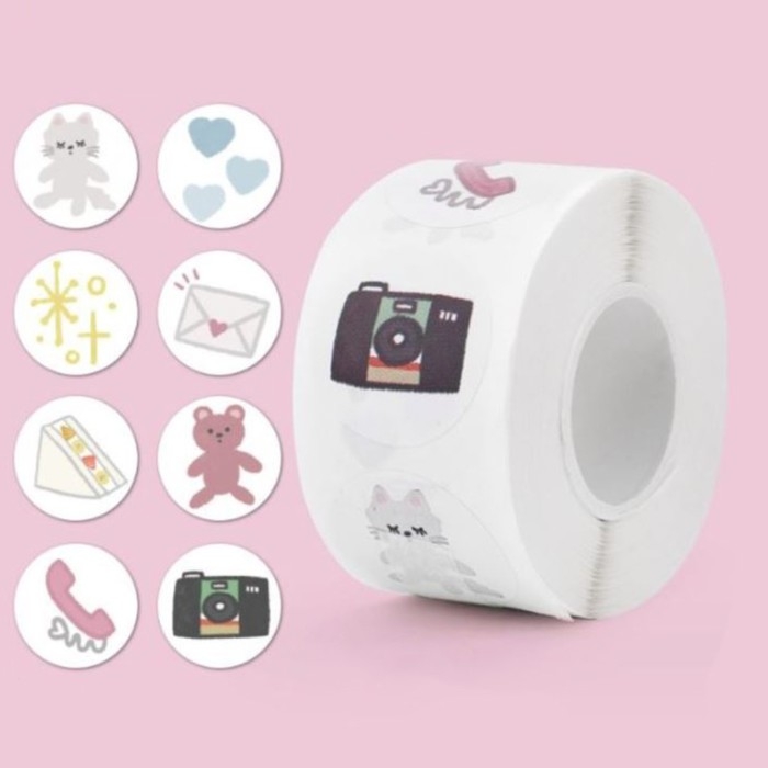 Наклейка бумага Наклейка бумага "Котик и мишка" d=2,5 см 500 шт в рулоне 3х5,5х5,5 см