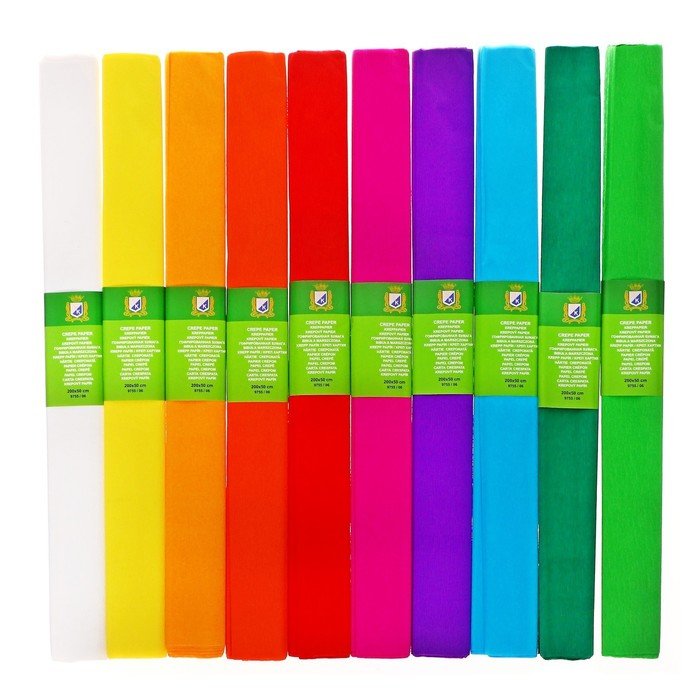 Набор бумаги крепированной  Набор бумаги крепированной "Классика", рулон, 10 штук/10 цветов, 50 х 200 см, 30 г/м2