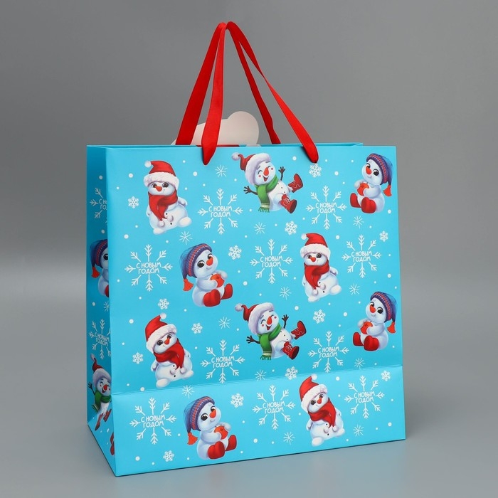Пакет подарочный новогодний «Снеговик», 30 х 30 х 15 см, Новый год Пакет подарочный новогодний «Снеговик», 30 х 30 х 15 см, Новый год