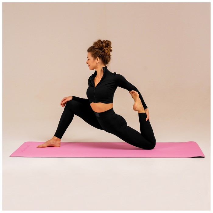 Коврик для фитнеса и йоги ONLYTOP, 183х61х0,6 см, цвет серый/розовый Коврик для фитнеса и йоги ONLYTOP, 183х61х0,6 см, цвет серый/розовый