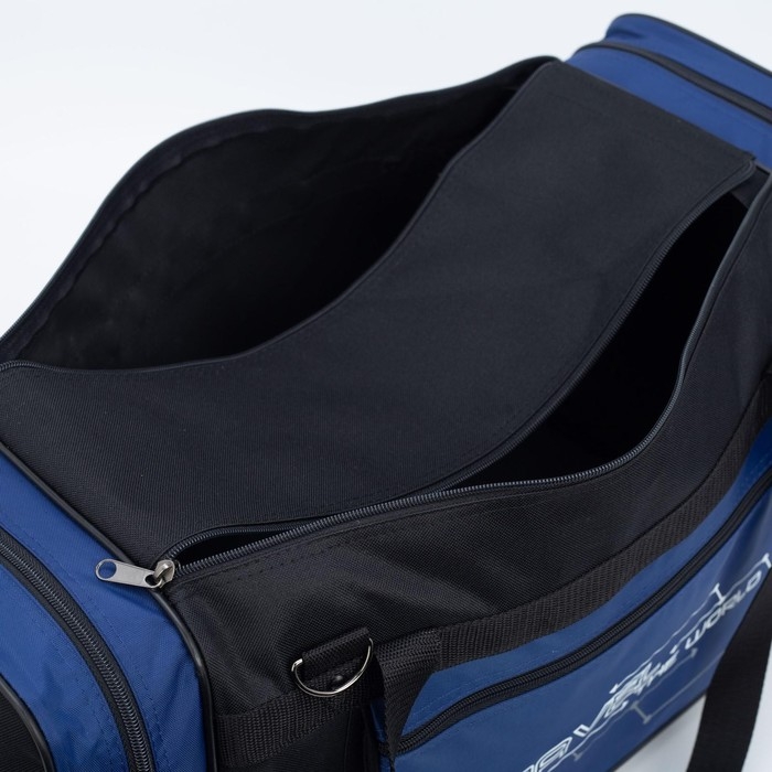 Сумка дорожная на молнии, 3 наружных кармана, длинный ремень, цвет чёрный/синий Сумка дорожная на молнии, 3 наружных кармана, длинный ремень, цвет чёрный/синий