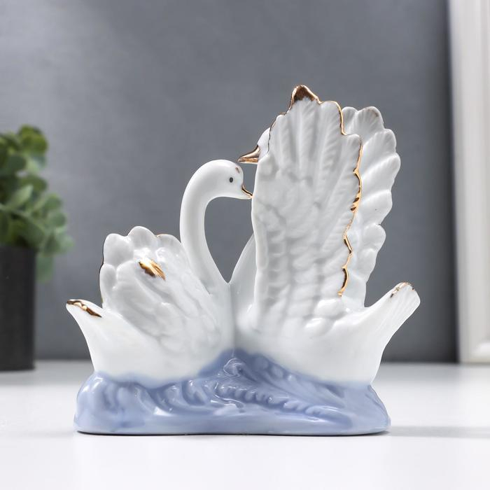 Сувенир керамика "2 лебедя с розой"  10х5,5х11 см