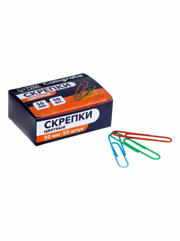 Скрепки 50 мм цветные в картонной коробке 50 штук