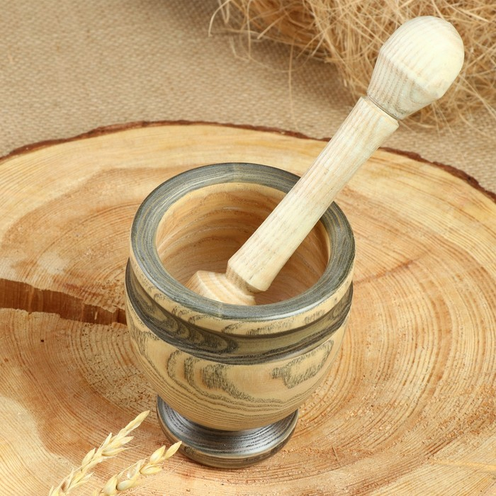 Набор: ступка с пестиком, ясень , 13 см, МИКС Набор: ступка с пестиком, ясень , 13 см, МИКС