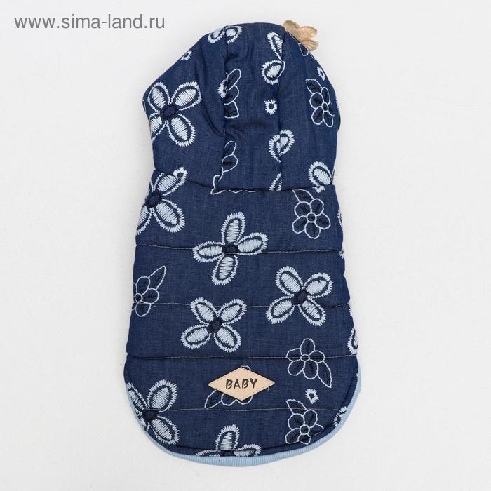 Куртка для собак с цветами, XL (ДС 35 см, ОШ 32 см, ОГ 49 см), тёмно-синяя Куртка для собак с цветами, XL (ДС 35 см, ОШ 32 см, ОГ 49 см), тёмно-синяя