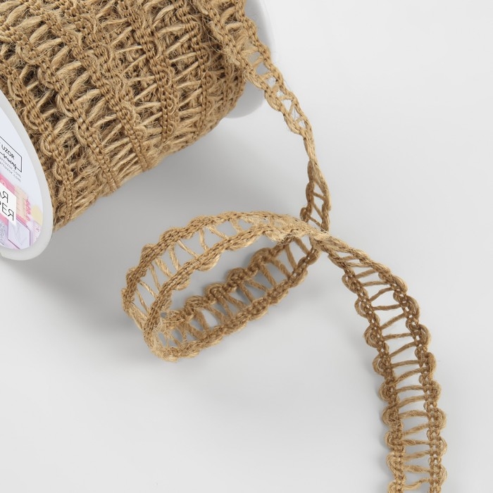 Тесьма декоративная холщовая «Зиг-заг», 12 мм, 10 ± 0,5 м, цвет бежевый Тесьма декоративная холщовая «Зиг-заг», 12 мм, 10 ± 0,5 м, цвет бежевый