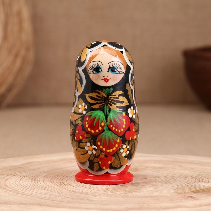 Матрёшка  Матрёшка "Хохлома", фон чёрный, 5-кукольная, 14 см