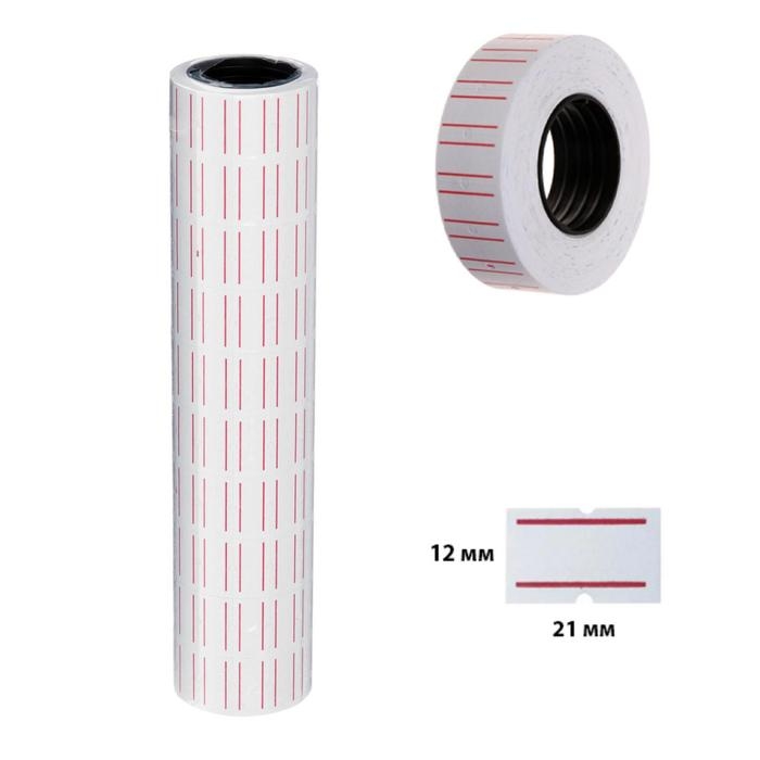 Ценники самоклеящиеся для этикет-пистолета, 12 х 21 мм, в 1 рулончике 300 штук, набор из 10 рулончиков, белые с красными полосками Ценники самоклеящиеся для этикет-пистолета, 12 х 21 мм, в 1 рулончике 300 штук, набор из 10 рулончиков, белые с красными полосками