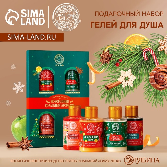 Подарочный набор косметики «Новогодняя коллекция ароматов», гель для душа, 4 х 100 мл, Новый Год Подарочный набор косметики «Новогодняя коллекция ароматов», гель для душа, 4 х 100 мл, Новый Год