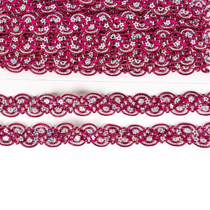 Тесьма, в рулоне 10 м, цвет фуксии с серебром Тесьма, в рулоне 10 м, цвет фуксии с серебром