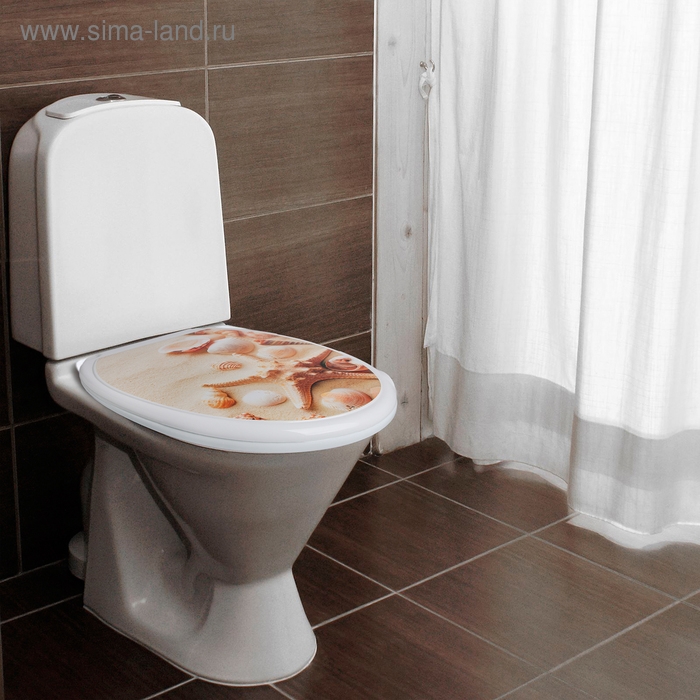 Сиденье для унитаза с крышкой Росспласт «Ракушки на песке»,54х37см, белое Сиденье для унитаза с крышкой Росспласт «Ракушки на песке»,54х37см, белое