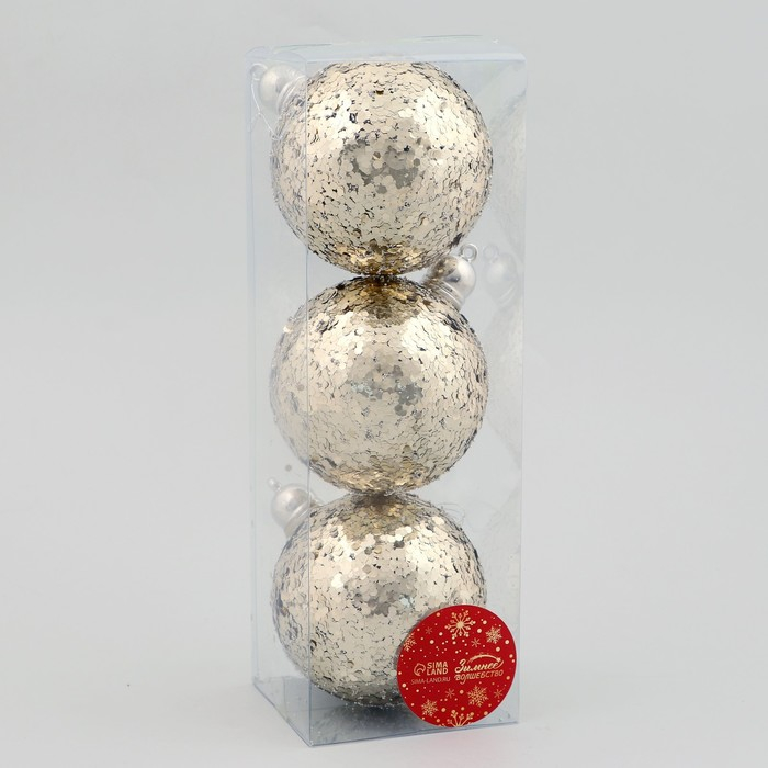 Набор шаров пластик d-8 см, 3 шт Набор шаров пластик d-8 см, 3 шт "Солнечный перелив" золото