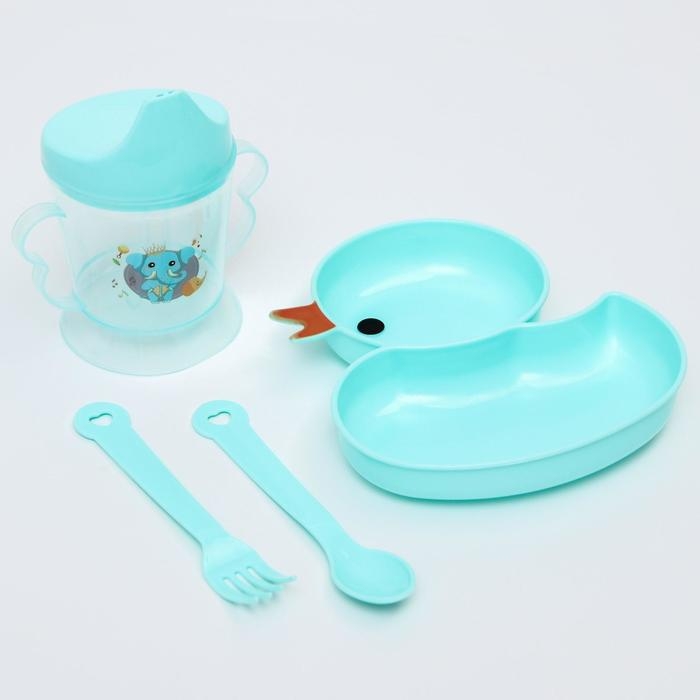 Набор посуды 4 предмета, миска, вилка, ложка, поильник твердый носик 200 мл., цвет МИКС Набор посуды 4 предмета, миска, вилка, ложка, поильник твердый носик 200 мл., цвет МИКС