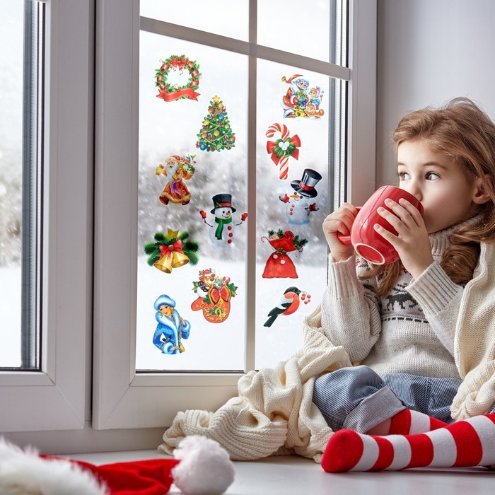 Набор наклеек Набор наклеек "Новогодний" 12 наклеек новогодних в наборе, 9 х 9 см