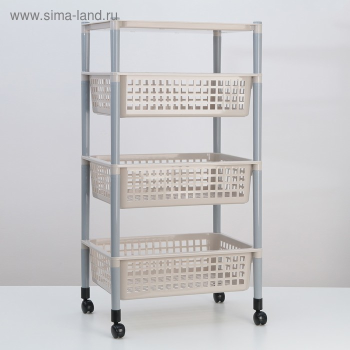 Этажерка напольная на колесиках 4-х секционная, цвет МИКС Этажерка напольная на колесиках 4-х секционная, цвет МИКС