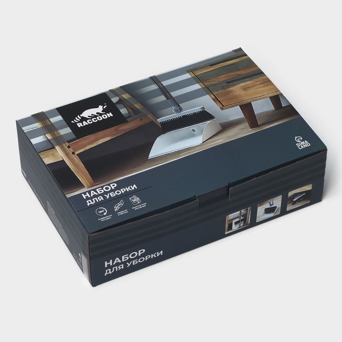 Щётка для пола Raccoon, 2 предмета: совок 27×25×88 см, щётка 26×94 см, цвет белый Щётка для пола Raccoon, 2 предмета: совок 27×25×88 см, щётка 26×94 см, цвет белый