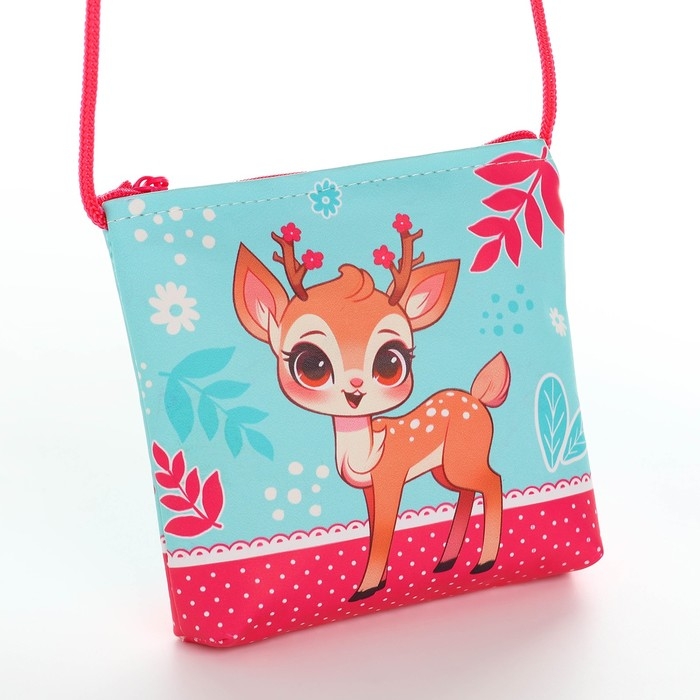 Сумка-кошелёк, для девочки через плечо "Весёлый оленёнок", 13х13х2 см