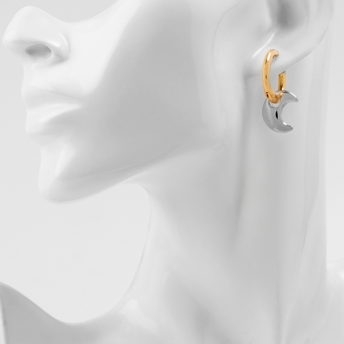 Серьги со съёмным элементом «Трансформер» луна, цвет золото с серебром Серьги со съёмным элементом «Трансформер» луна, цвет золото с серебром