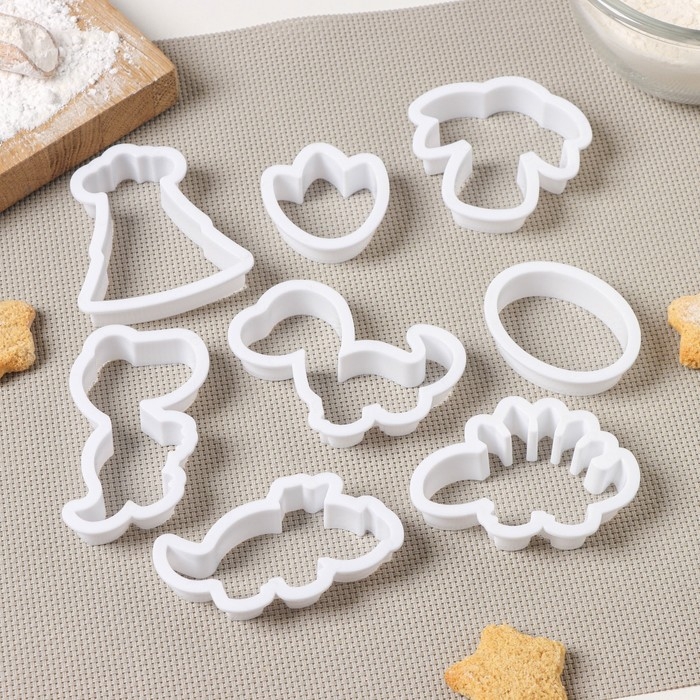 Набор форм для печенья Доляна «Хищные динозавры», 8 шт, цвет белый Набор форм для печенья Доляна «Хищные динозавры», 8 шт, цвет белый