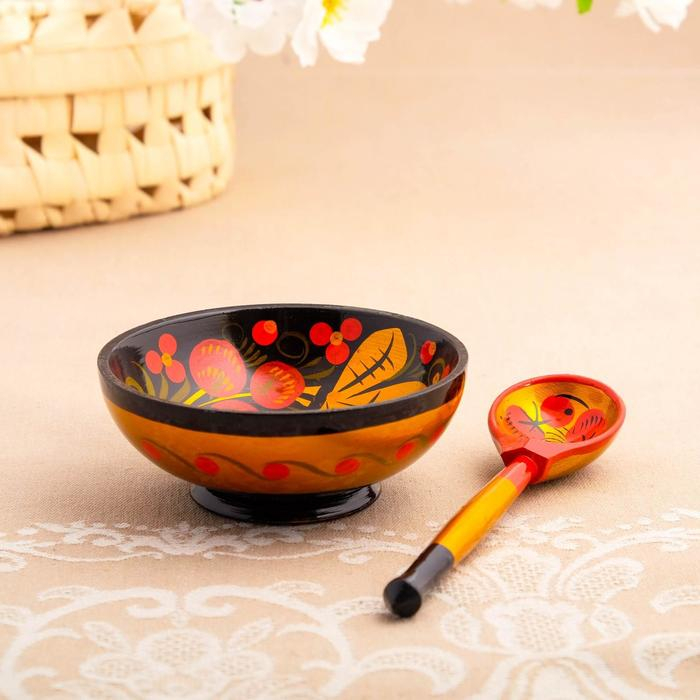 Набор «Розетка с ложкой», 10×4×10 см, хохлома Набор «Розетка с ложкой», 10×4×10 см, хохлома