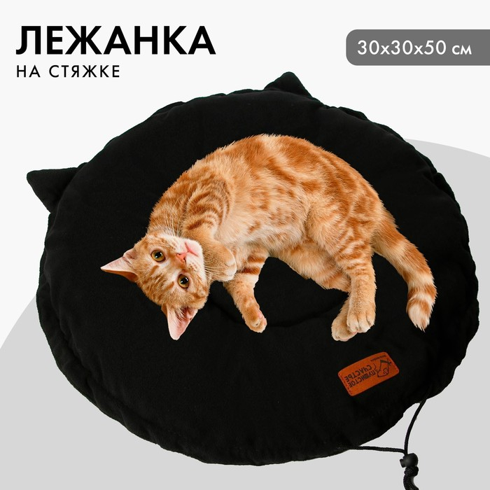 Лежанка для животных на стяжке с ушками, цвет чёрный 30-30-50 см Лежанка для животных на стяжке с ушками, цвет чёрный 30-30-50 см