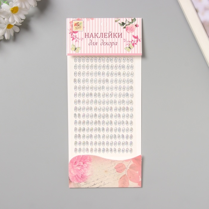 Наклейка пластик стразы Наклейка пластик стразы "Капли" серебро 15х9 см