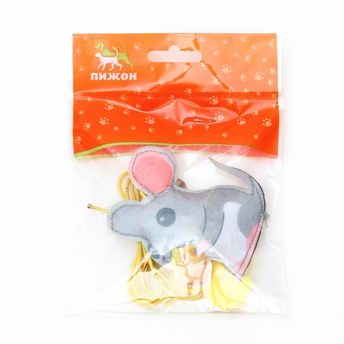 Дразнилка для кошек на креплении с бубенчиком  Дразнилка для кошек на креплении с бубенчиком "Мышка" с кошачьей мятой