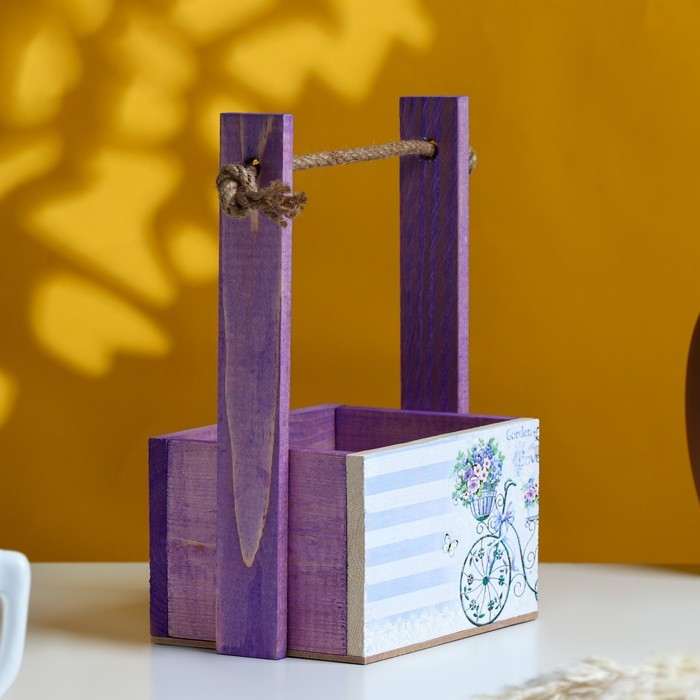 Кашпо деревянное, 15×12×8.5(25) см  Кашпо деревянное, 15×12×8.5(25) см "Пауль и Любовь. Прованс, велосипед", с принтом