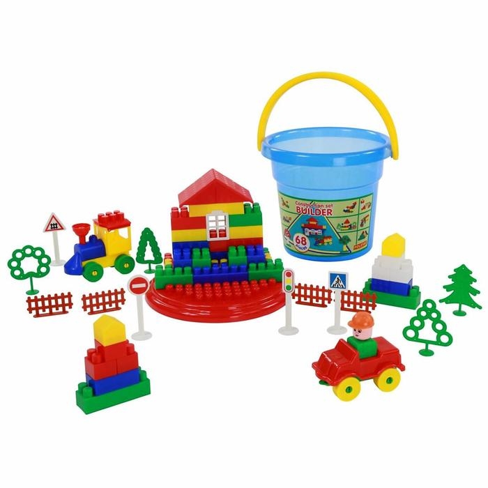 Конструктор «Строитель», 68 элементов, в ведре макси с крышкой Конструктор «Строитель», 68 элементов, в ведре макси с крышкой