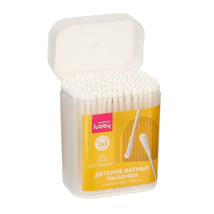 Детские ватные палочки 2в1 mama lubby с лопаточкой, 180 шт. Детские ватные палочки 2в1 mama lubby с лопаточкой, 180 шт.