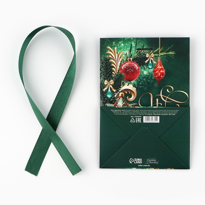 Пакет подарочный новогодний с лентой «С Новым годом», 13 х 19 х 9 см , Новый год Пакет подарочный новогодний с лентой «С Новым годом», 13 х 19 х 9 см , Новый год