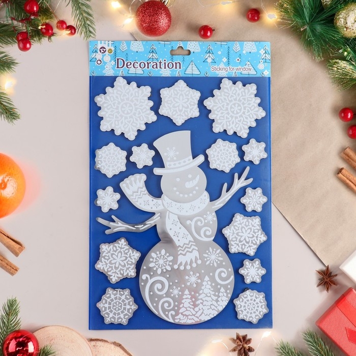 Наклейки на окна Наклейки на окна "Новогодние" снеговик, 48х24 см