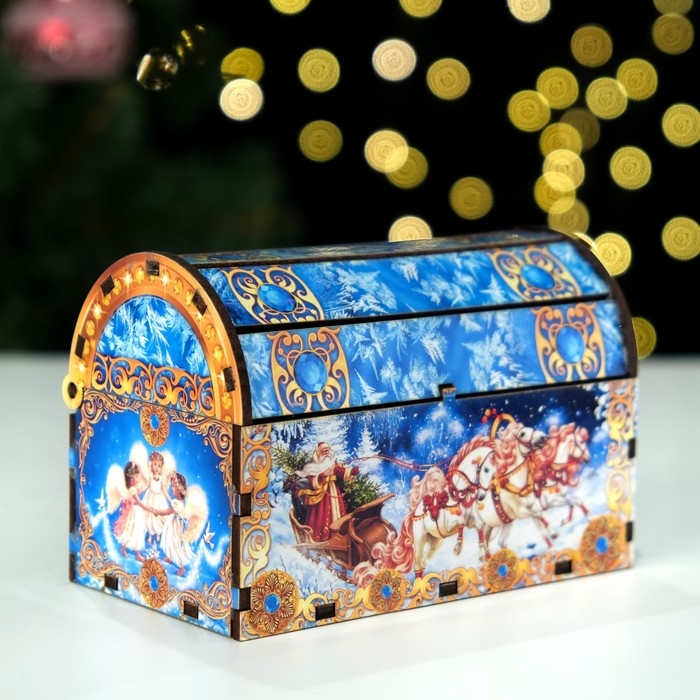 Сувенир сундук - копилка с новогодними игрушками (3 шт.) Сувенир сундук - копилка с новогодними игрушками (3 шт.) "Ежик", 13 х 7,5 х 8,5 см
