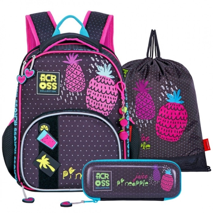 Рюкзак каркасный 37 х 28 х 12 см, Across 194, наполнение: мешок, пенал, фиолетовый ACR22-194-10 Рюкзак каркасный 37 х 28 х 12 см, Across 194, наполнение: мешок, пенал, фиолетовый ACR22-194-10