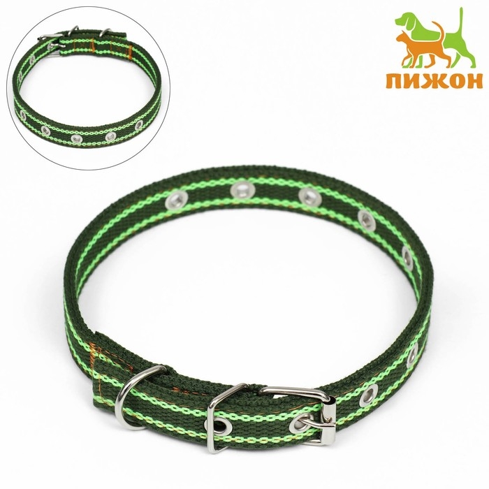 Ошейник брезентовый безразмерный двухслойный, 52 х 2 см, хаки/салатовый Ошейник брезентовый безразмерный двухслойный, 52 х 2 см, хаки/салатовый